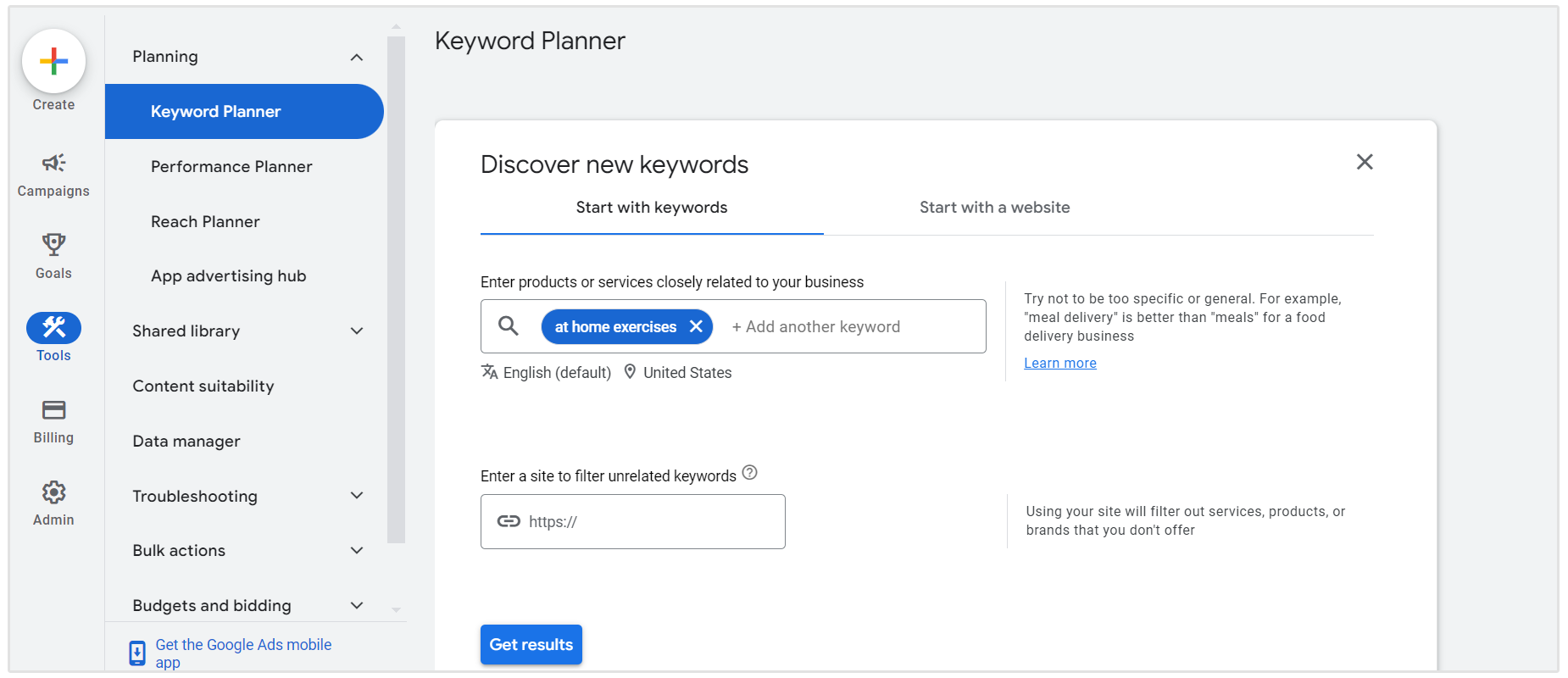 øvelser derhjemme google keyword planner